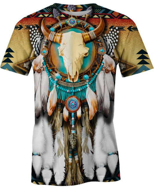 WelcomeNative Butterfly & Buffalo Skull, 3D T Shirt, All Over Print T Shirt, Native American