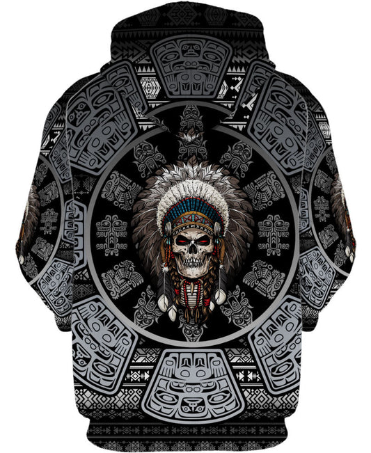 WelcomeNative Skull Chief Pattern Native American  Hoodie, All Over Print Hoodie, Native American