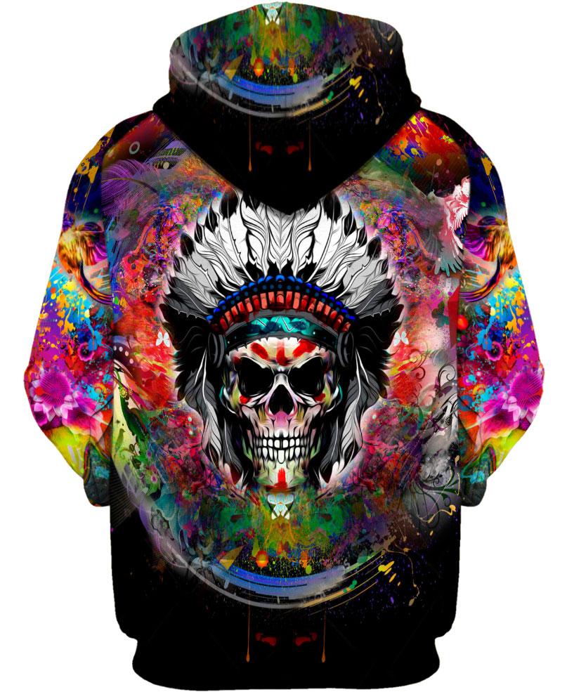 WelcomeNative Color Native Skull 3D Hoodie, All Over Print Hoodie, Native American