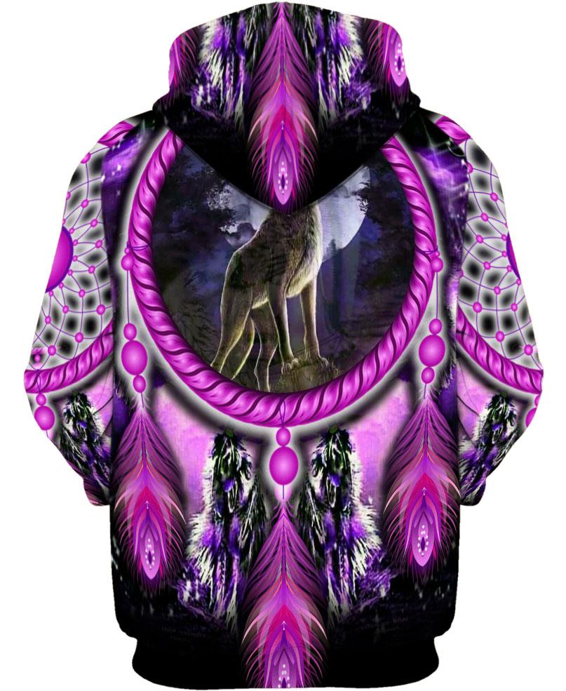 WelcomeNative Native Wolf Violet 3D Hoodie, All Over Print Hoodie, Native American