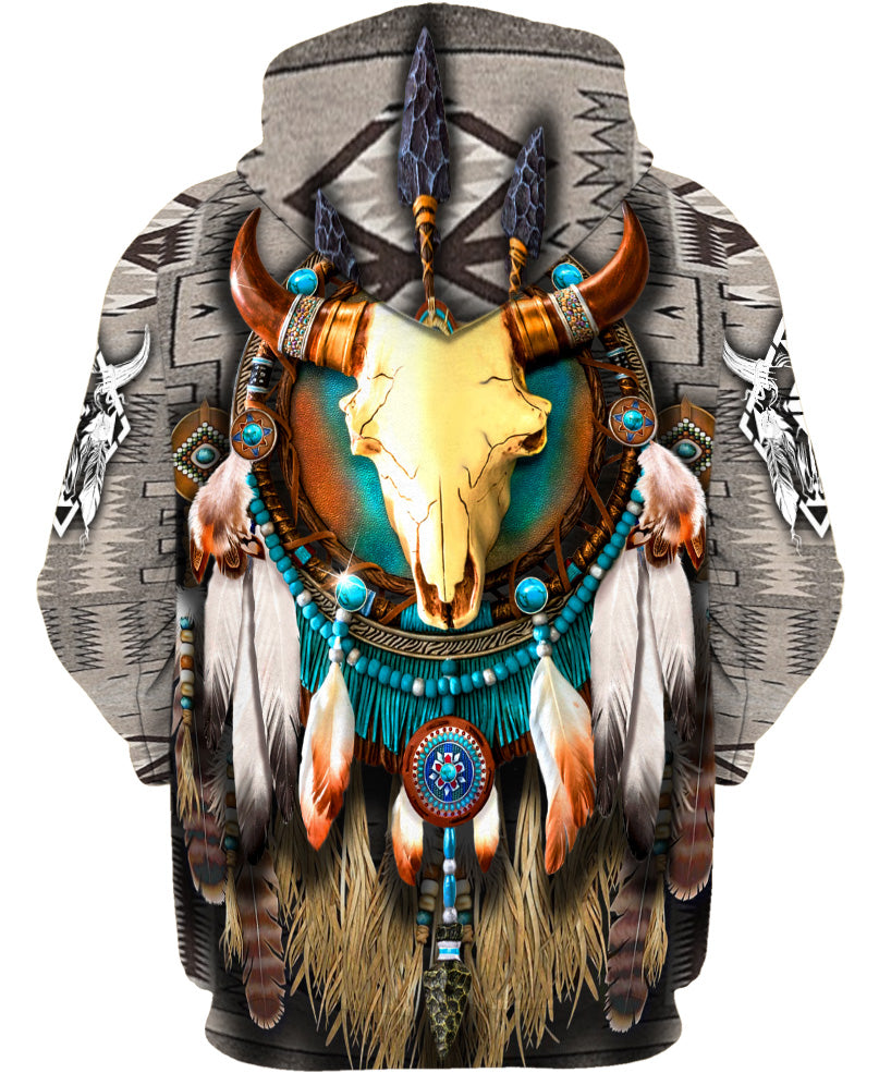 WelcomeNative Butterfly & Buffalo Skull 3D Hoodie, All Over Print Hoodie, Native American