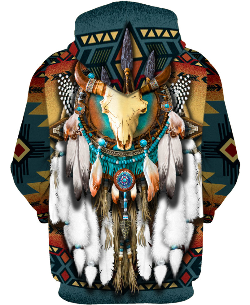 WelcomeNative Butterfly & Buffalo Skull 3D Hoodie, All Over Print Hoodie, Native American