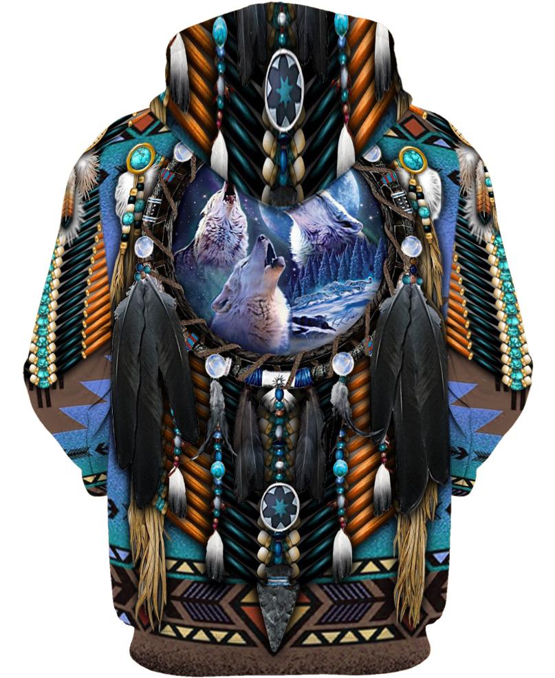 WelcomeNative Blue Wolf Dreamcatcher 3D Hoodie, All Over Print Hoodie, Native American