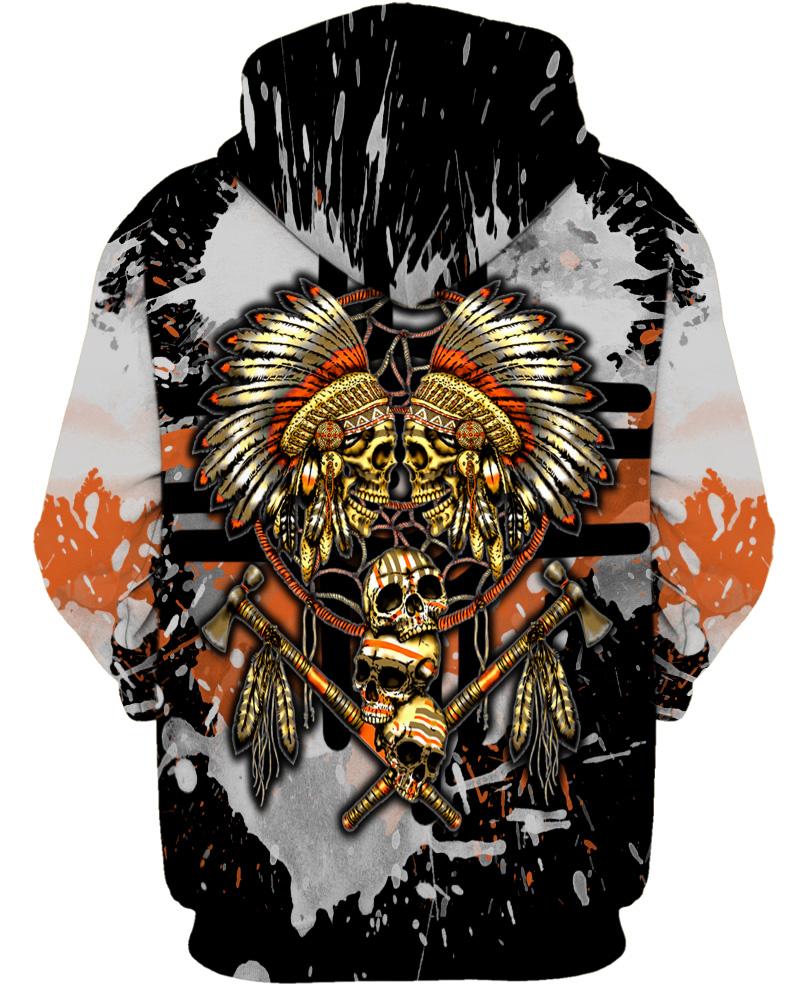 WelcomeNative Yellow Native Skull Hoodie, All Over Print Hoodie, Native American