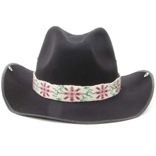 Cream Pink Butterfly Seed Beaded Cowboy Hat Band Waist Belt - Welcome Native