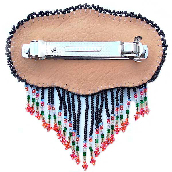 Beaded Barrette French Clip Blue Rossette Fringe Beadwork - Beaded Hair Accessories - Welcome Native