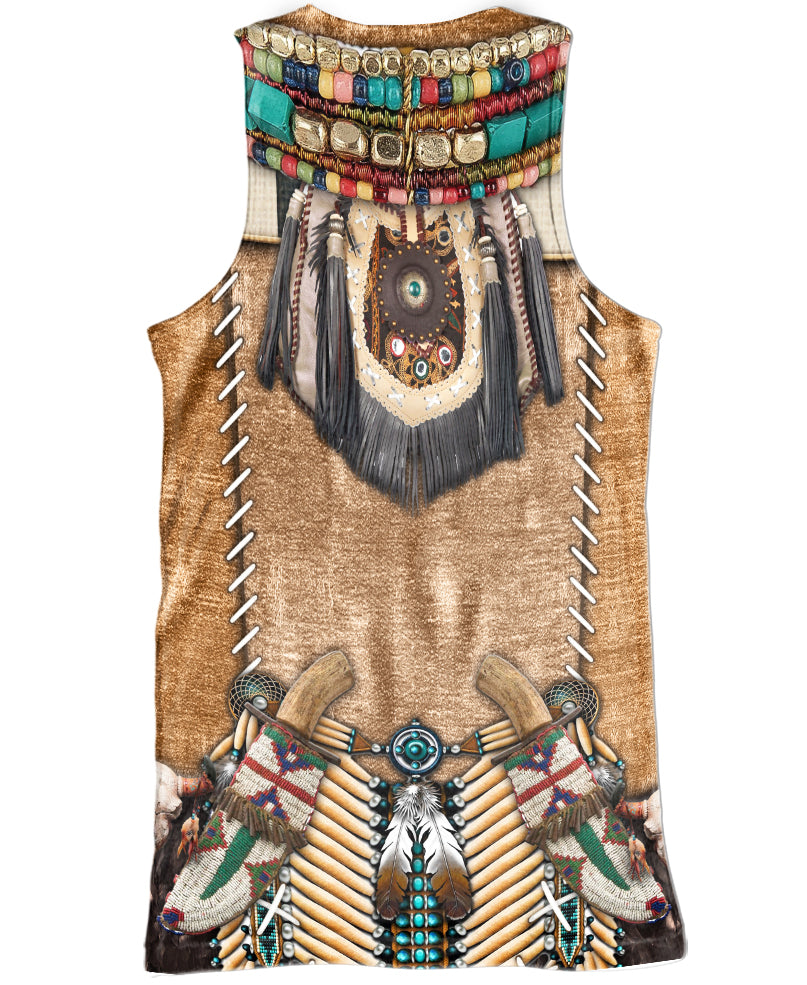 WelcomeNative Brown Pattern Warrior Style Native American 3D Hoodie, All Over Print Hoodie