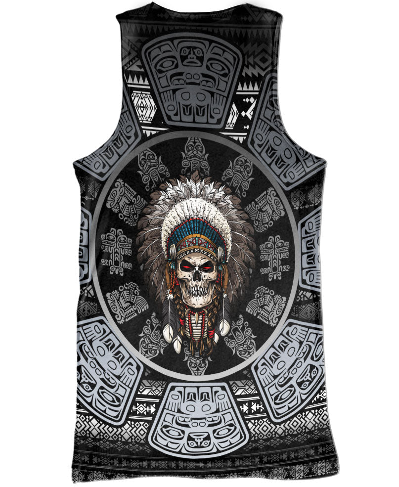 WelcomeNative Skull Chief Pattern Native American  Hoodie, All Over Print Hoodie, Native American