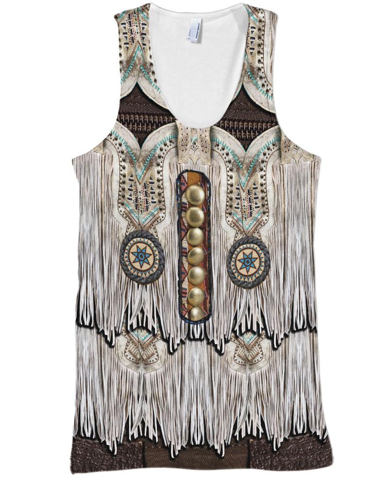 WelcomeNative White Brown Printed Fringe Pattern 3D Hoodie, All Over Print Hoodie, Native American