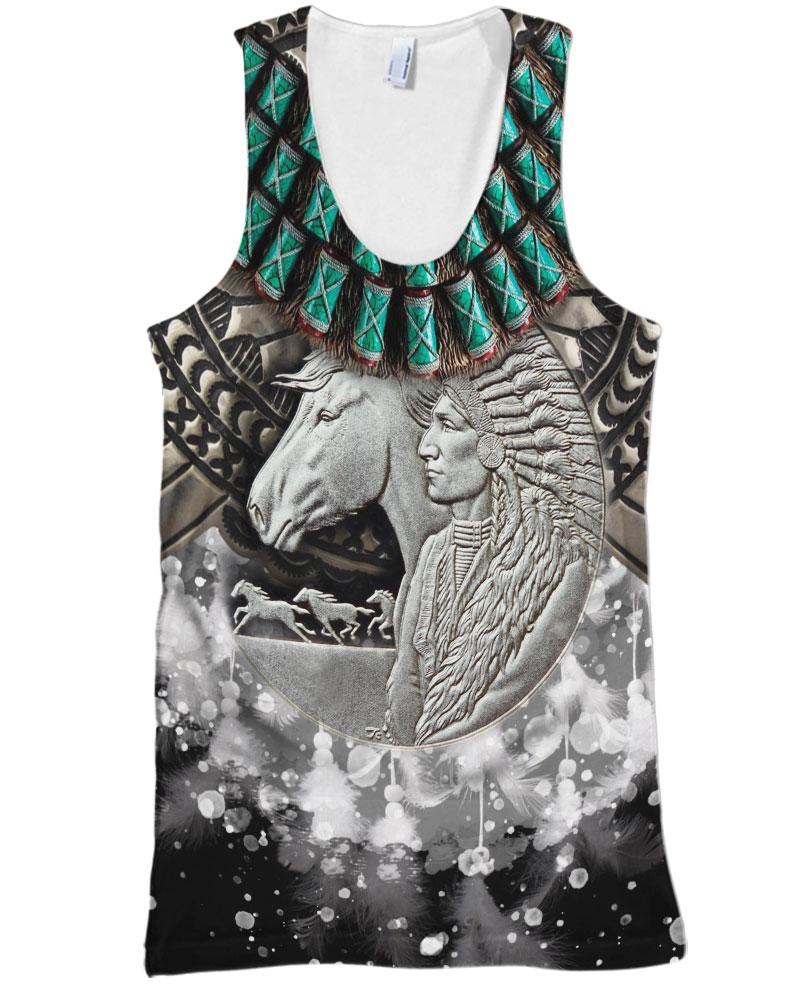 WelcomeNative Silver Native Statue 3D Hoodie, All Over Print Hoodie, Native American