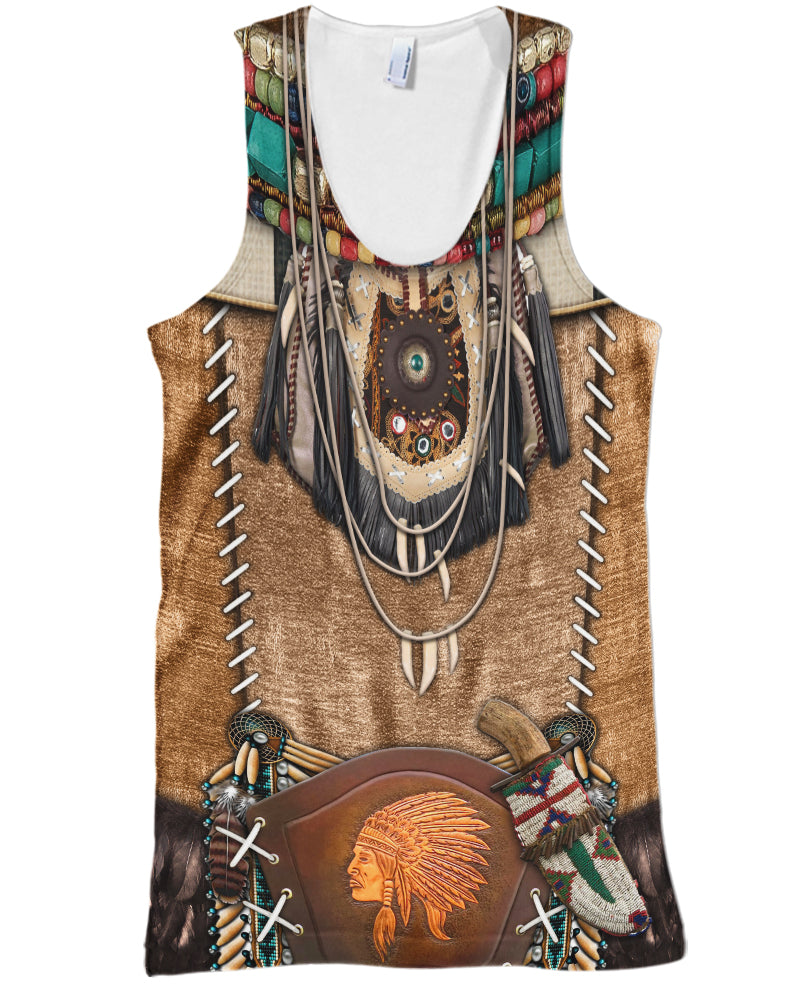 WelcomeNative Brown Pattern Warrior Style Native American 3D Hoodie, All Over Print Hoodie