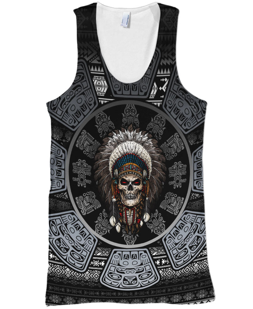 WelcomeNative Skull Chief Pattern Native American  Hoodie, All Over Print Hoodie, Native American