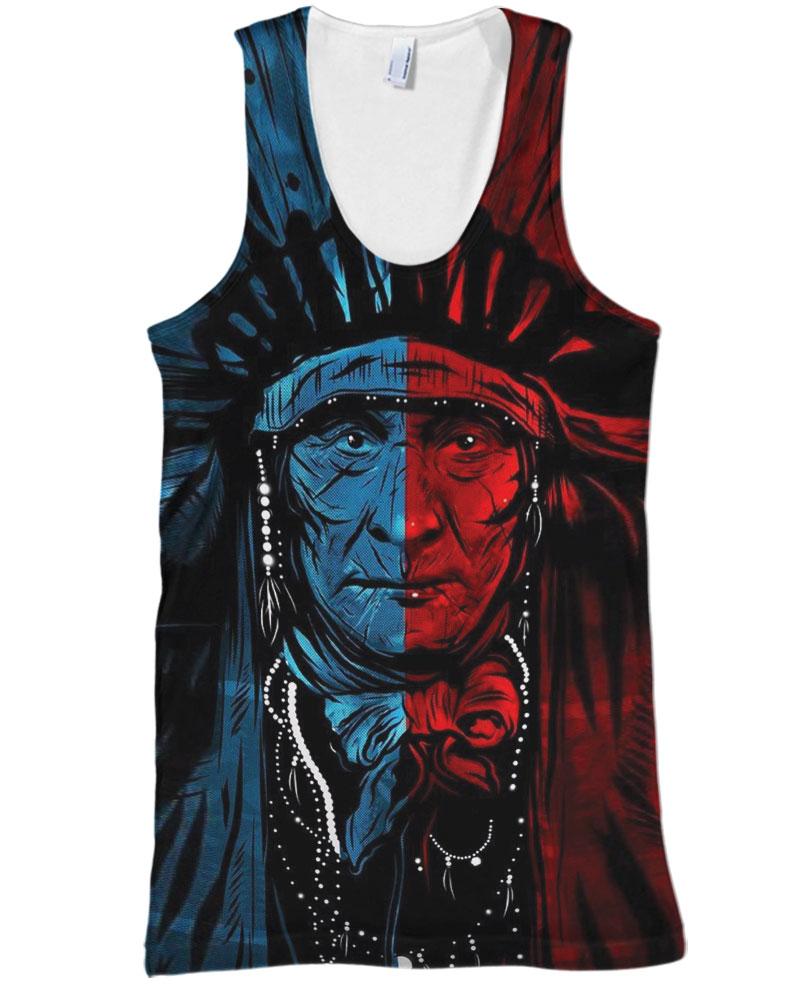 WelcomeNative Blue Red Native Chief 3D Hoodie, All Over Print Hoodie, Native American