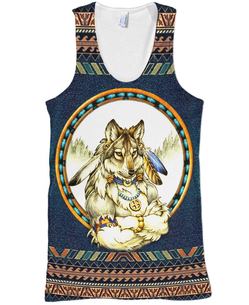 WelcomeNative Blue Wolf Man 3D Hoodie, All Over Print Hoodie, Native American
