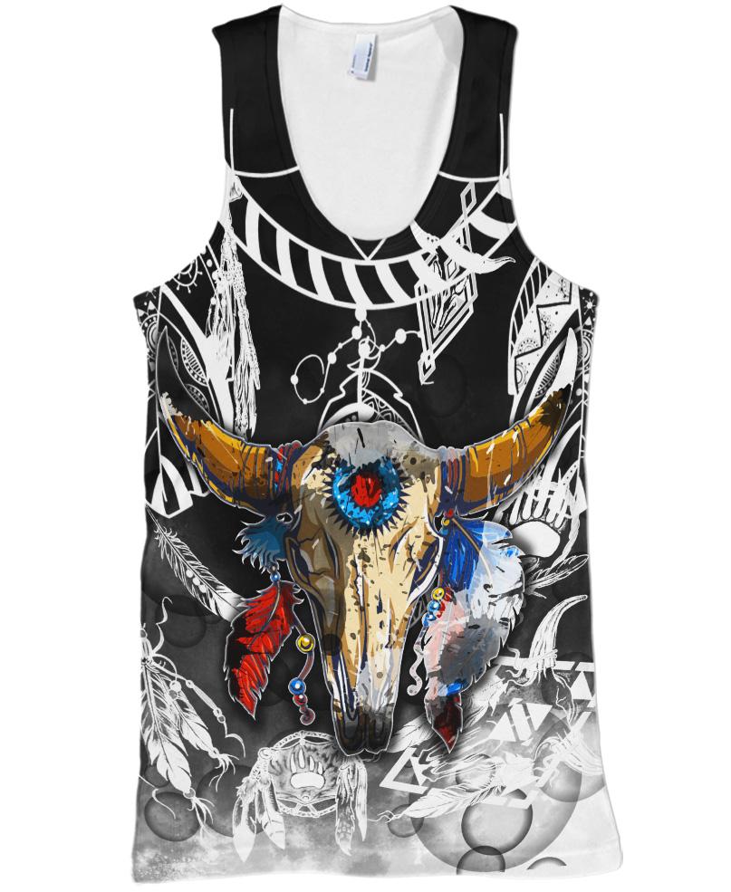 WelcomeNative Colorful Buffalo Skull 3D Hoodie, All Over Print Hoodie, Native American