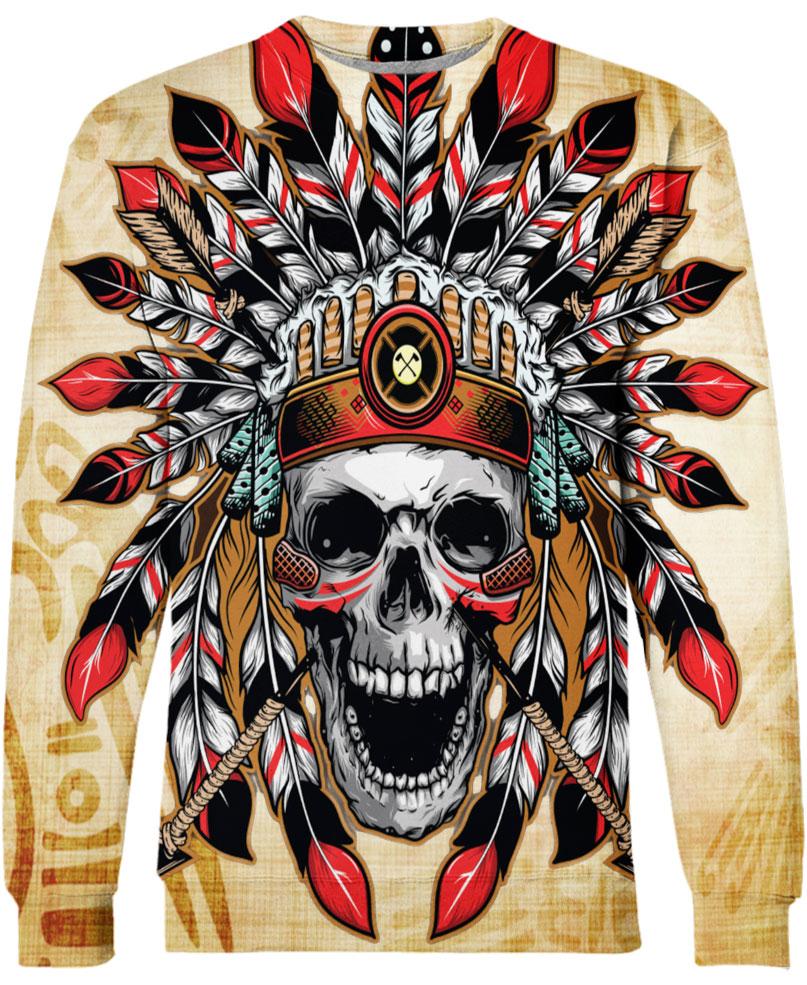 WelcomeNative Native Skull Headman 3D Hoodie, All Over Print Hoodie, Native American