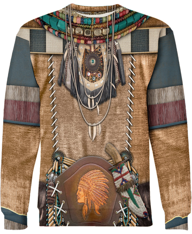 WelcomeNative Brown Pattern Warrior Style Native American 3D Hoodie, All Over Print Hoodie