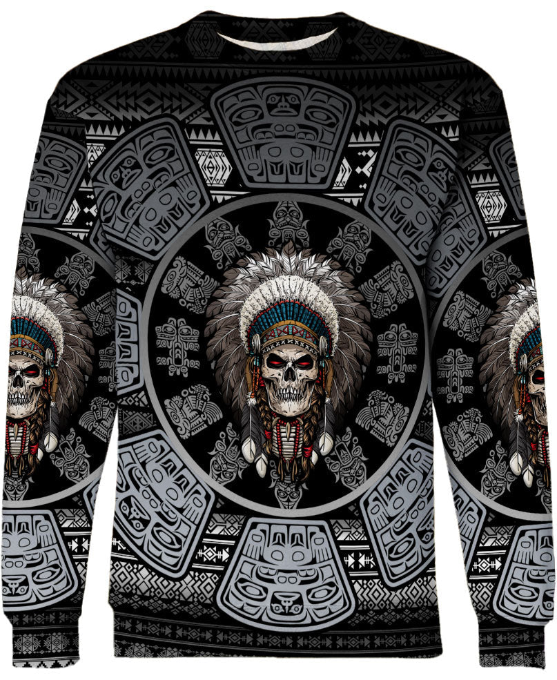 WelcomeNative Skull Chief Pattern Native American  Hoodie, All Over Print Hoodie, Native American
