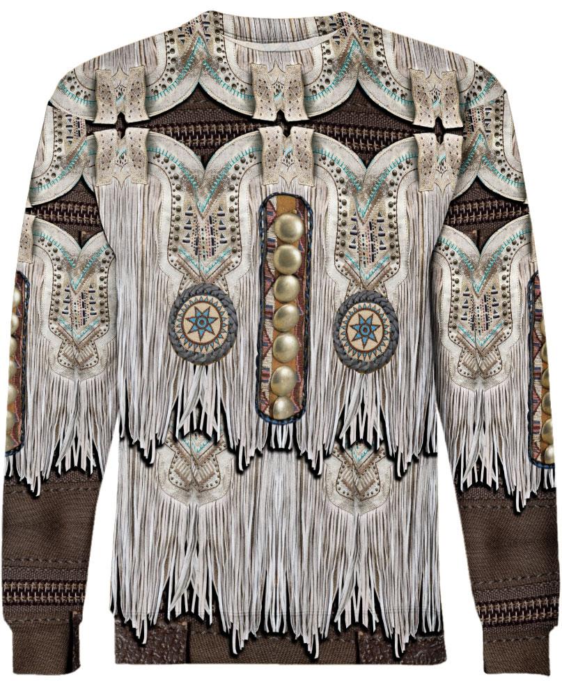 WelcomeNative White Brown Printed Fringe Pattern 3D Hoodie, All Over Print Hoodie, Native American