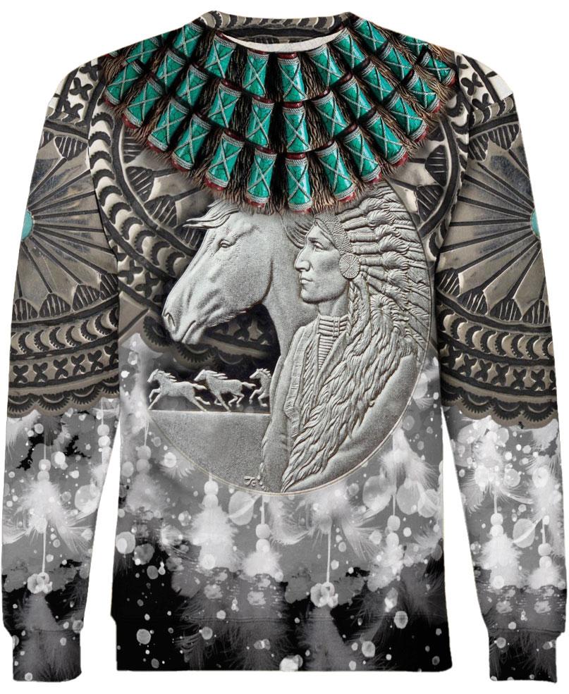 WelcomeNative Silver Native Statue 3D Hoodie, All Over Print Hoodie, Native American