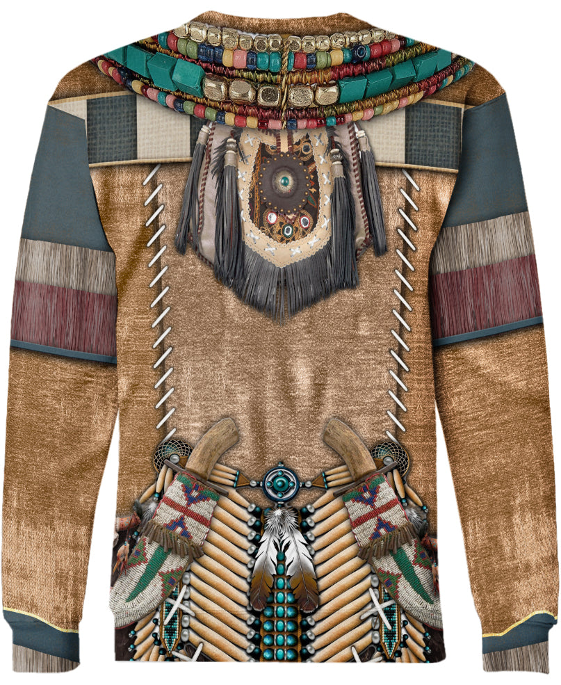 WelcomeNative Brown Pattern Warrior Style Native American 3D Hoodie, All Over Print Hoodie