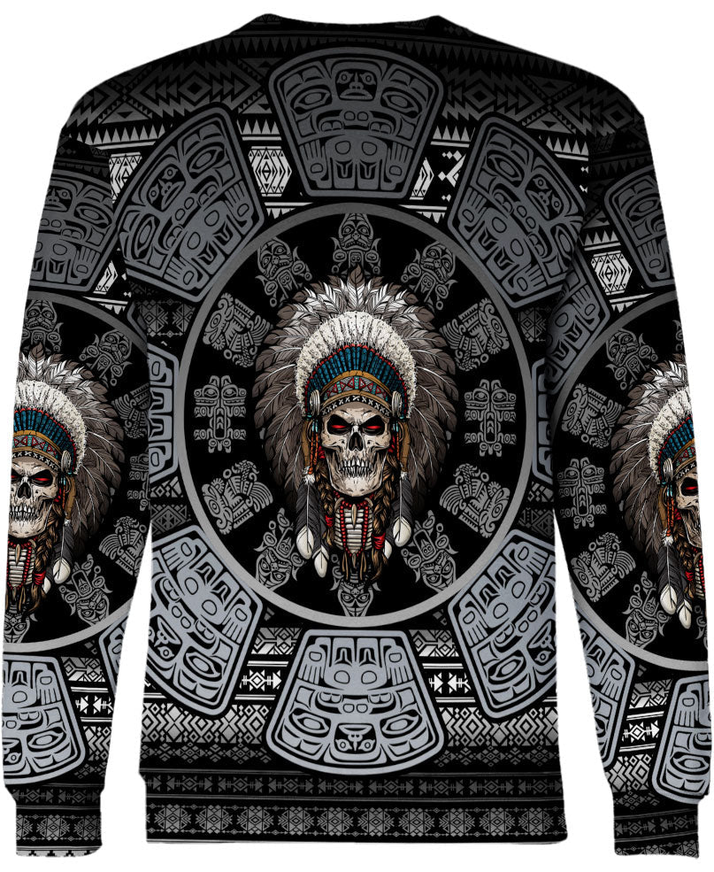 WelcomeNative Skull Chief Pattern Native American  Hoodie, All Over Print Hoodie, Native American