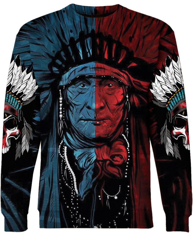WelcomeNative Blue Red Native Chief 3D Hoodie, All Over Print Hoodie, Native American