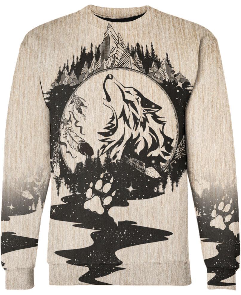 WelcomeNative Round Nature Wolf 3D Hoodie, All Over Print Hoodie, Native American