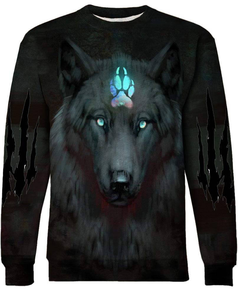 WelcomeNative Black Wolf Blue Claw 3D Hoodie, All Over Print Hoodie, Native American