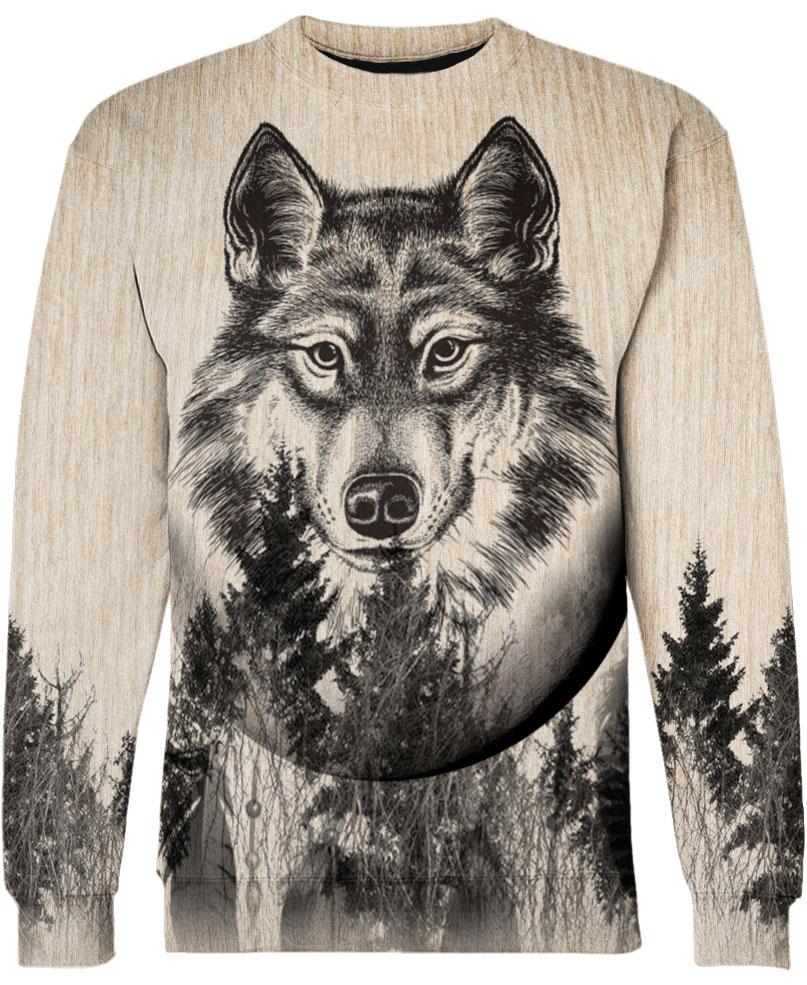 WelcomeNative Black White Wild Wolf Forest 3D Hoodie, All Over Print Hoodie, Native American