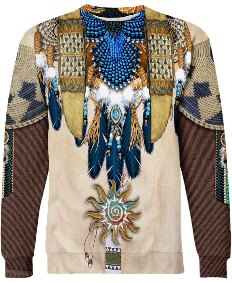 WelcomeNative Blue Feather Pattern 3D Hoodie, All Over Print Hoodie, Native American