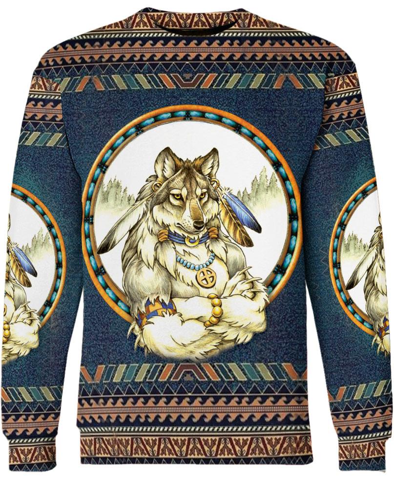 WelcomeNative Blue Wolf Man 3D Hoodie, All Over Print Hoodie, Native American