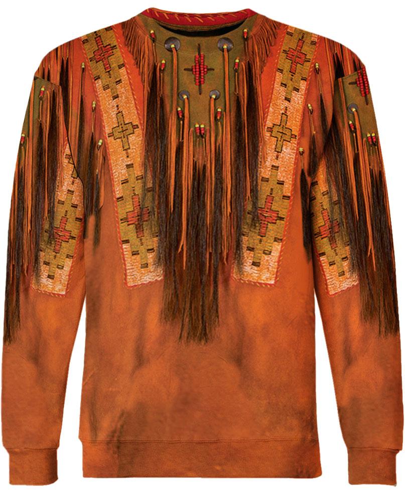 WelcomeNative Orange Printed Fringe 3D Hoodie, All Over Print Hoodie, Native American