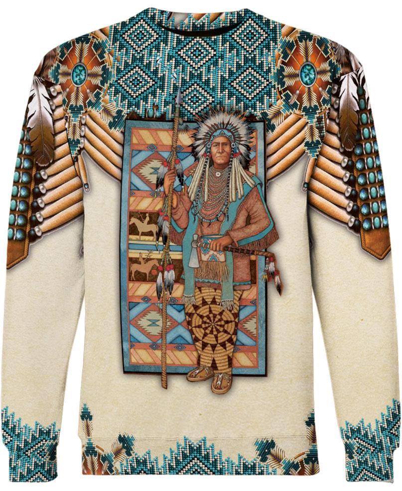 WelcomeNative White Bead Native Chief 3D Hoodie, All Over Print Hoodie, Native American