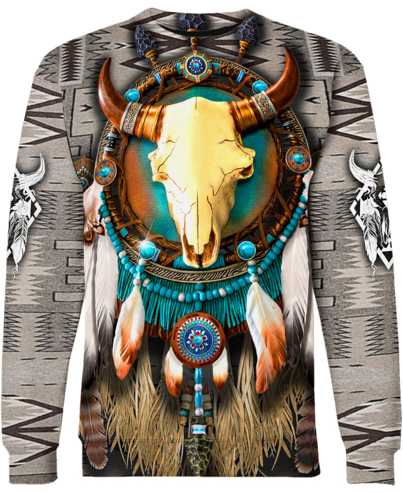 WelcomeNative Butterfly & Buffalo Skull 3D Hoodie, All Over Print Hoodie, Native American