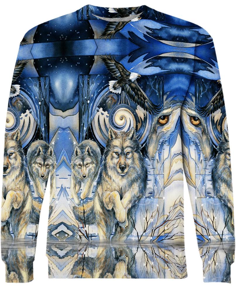 WelcomeNative Wolf Eagle 3D Hoodie, All Over Print Hoodie, Native American