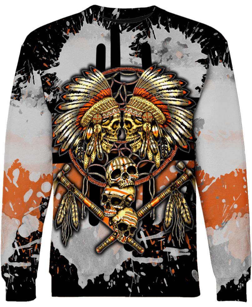 WelcomeNative Yellow Native Skull Hoodie, All Over Print Hoodie, Native American