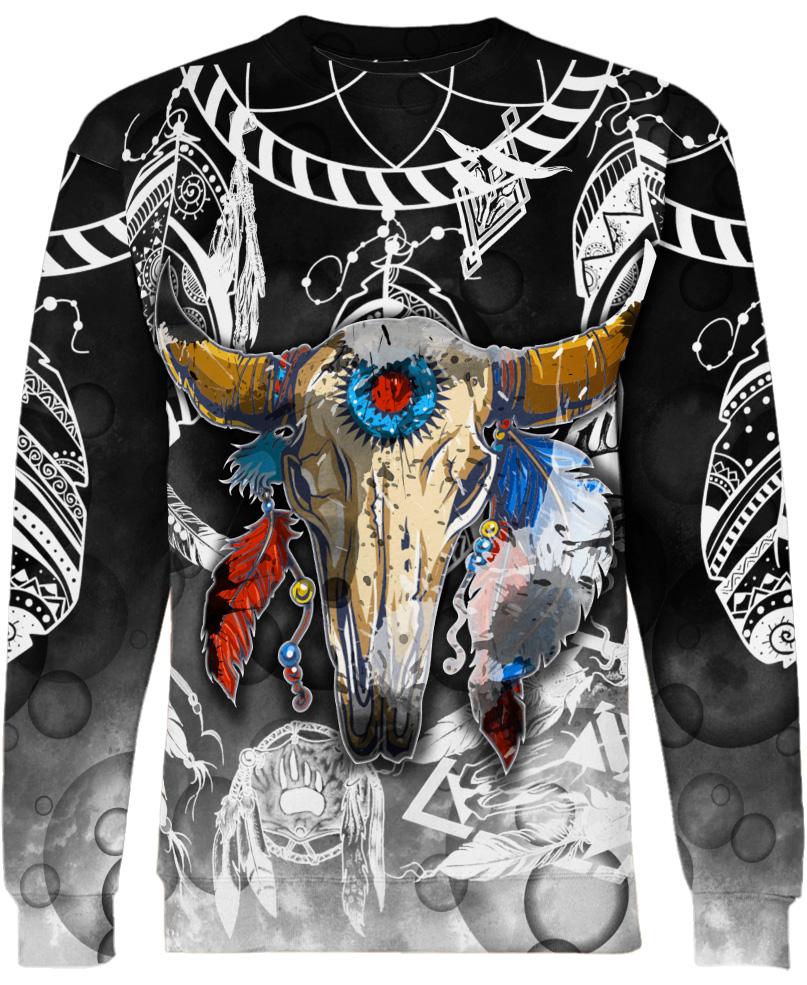 WelcomeNative Colorful Buffalo Skull 3D Hoodie, All Over Print Hoodie, Native American