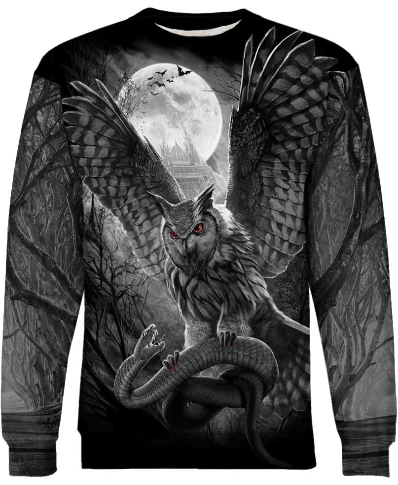 WelcomeNative Owl Monochrome 3D Hoodie, All Over Print Hoodie, Native American