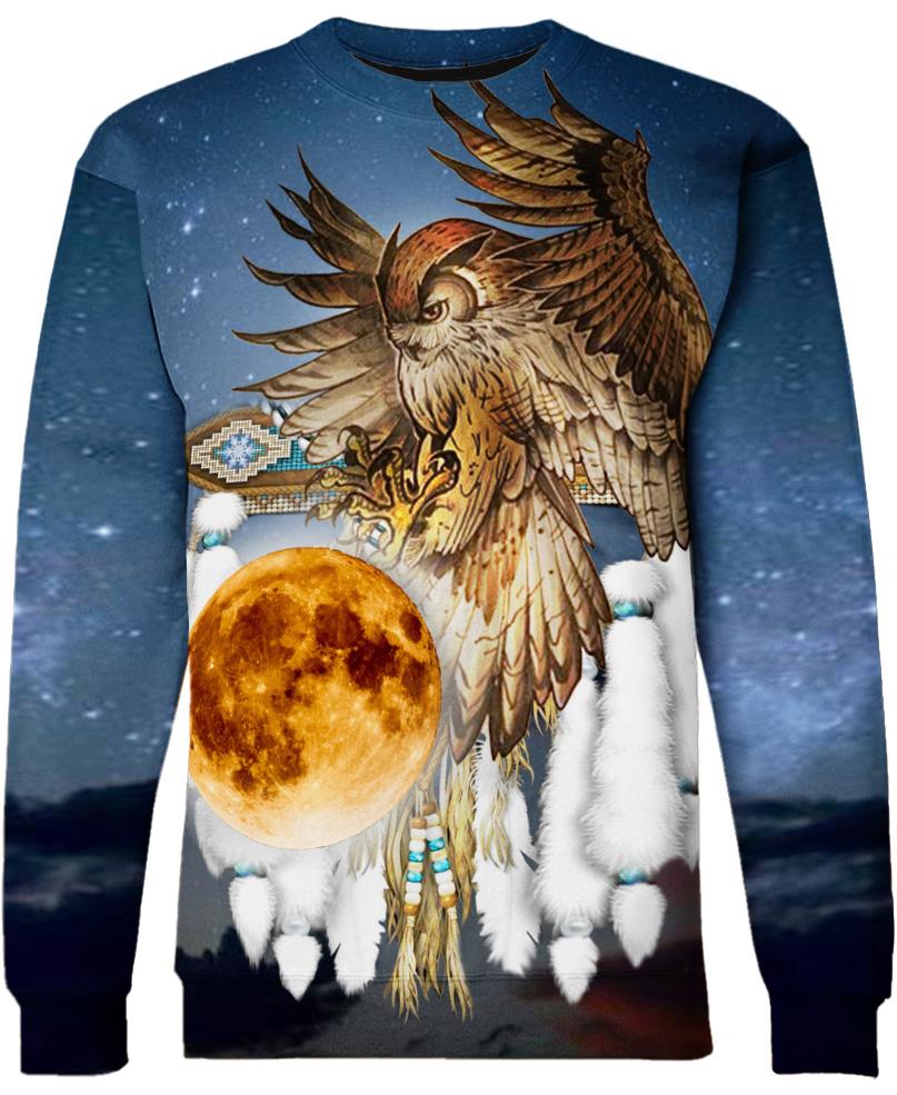 WelcomeNative Owl Catch The Moon 3D Hoodie, All Over Print Hoodie, Native American