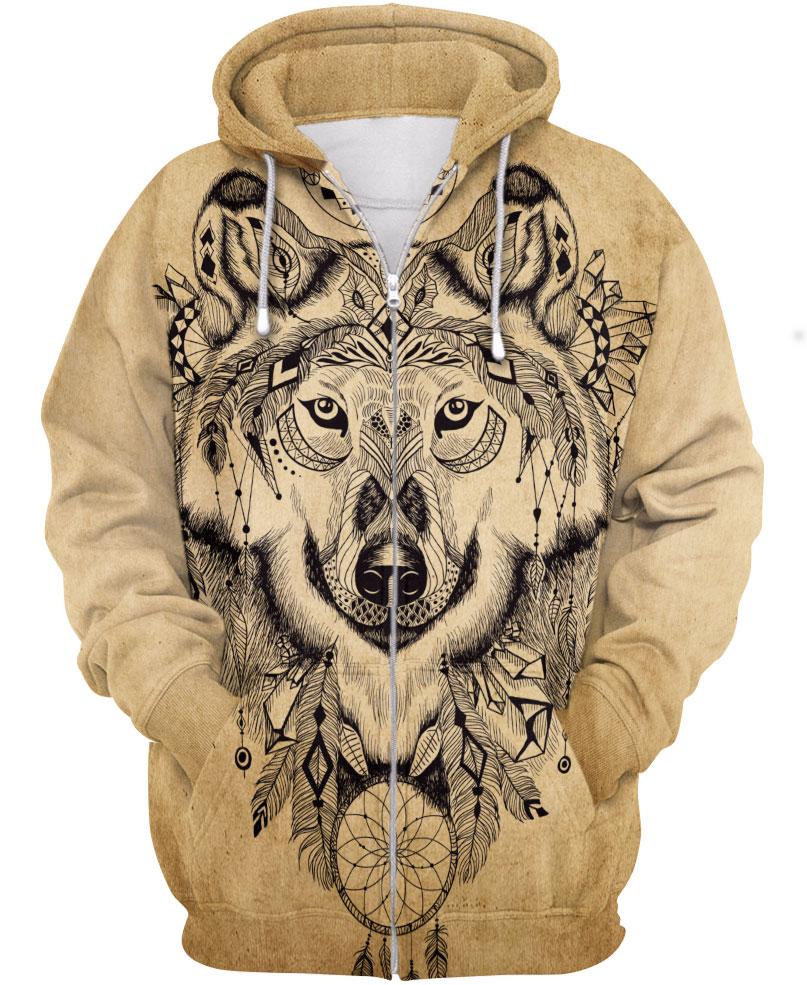 WelcomeNative Ancient Wolf 3D Hoodie, All Over Print Hoodie, Native American