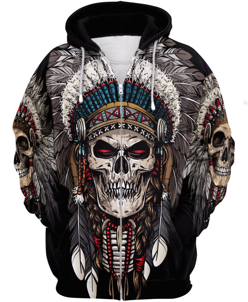 WelcomeNative Native American Skull  3D Hoodie, All Over Print Hoodie, Native American