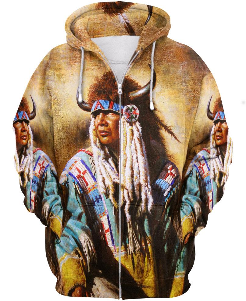 WelcomeNative Buffalo Horn Hat 3D Hoodie, All Over Print Hoodie, Native American