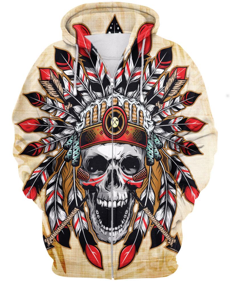 WelcomeNative Native Skull Headman 3D Hoodie, All Over Print Hoodie, Native American