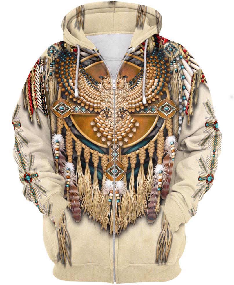 WelcomeNative Pale Owl Pattern 3D Hoodie, All Over Print Hoodie, Native American