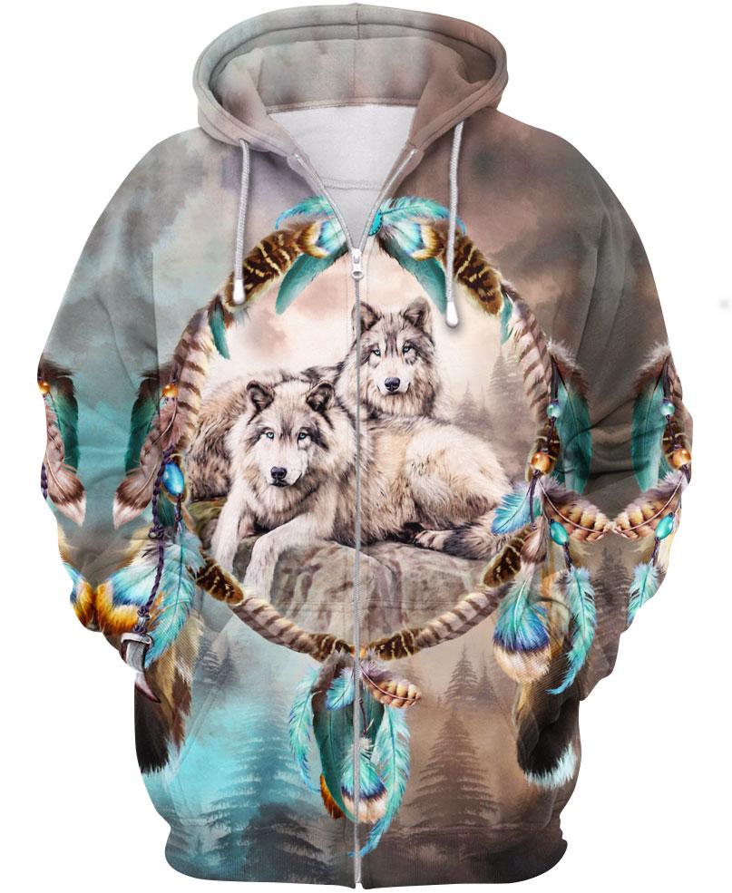 WelcomeNative Native Lovely Wolf 3D Hoodie, All Over Print Hoodie, Native American