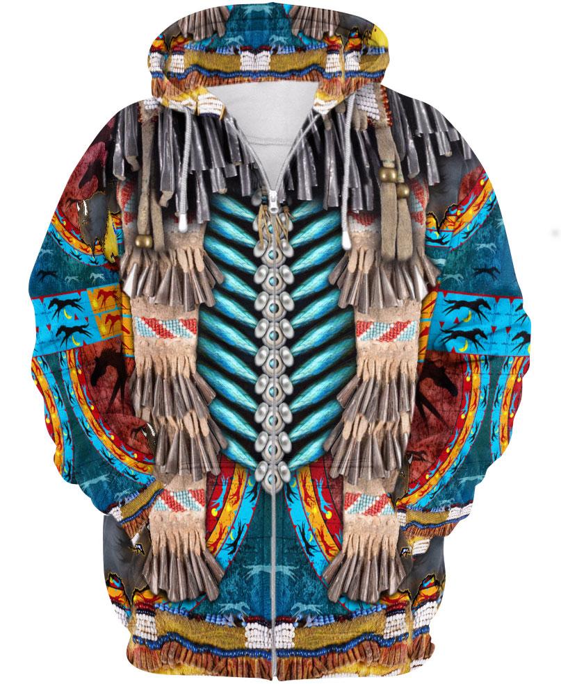 WelcomeNative Blue Native Motif 3D Hoodie, All Over Print Hoodie, Native American