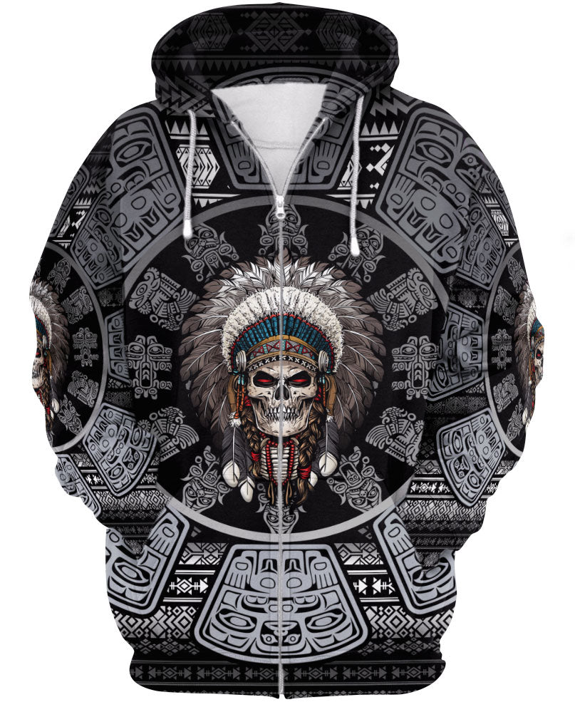 WelcomeNative Skull Chief Pattern Native American  Hoodie, All Over Print Hoodie, Native American