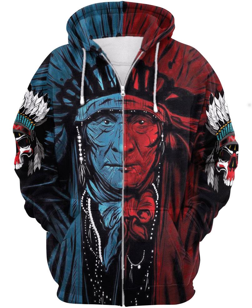 WelcomeNative Blue Red Native Chief 3D Hoodie, All Over Print Hoodie, Native American