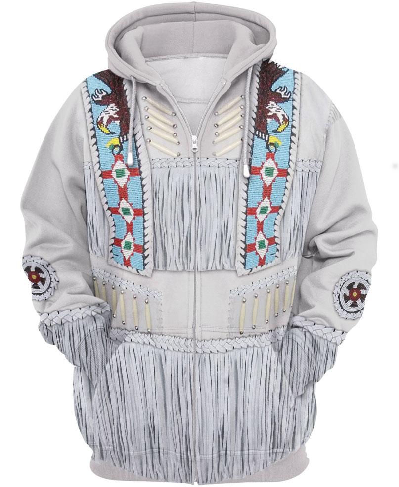 WelcomeNative Blue & White Pattern 3D Hoodie, All Over Print Hoodie, Native American